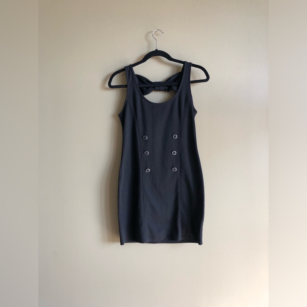 UK2LA Women Mini Black Dress with Back Bow & Buttons Size Medium
